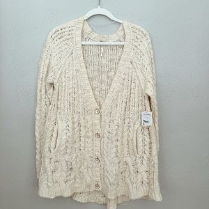NEW Free People Cream Fable Cardigan Open Yarn Parchment